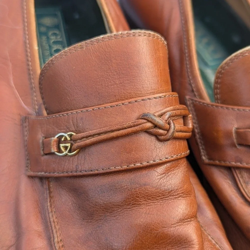 Vintage Gucci Horsebit Loafers Brown Leather GG Made in Italy EU 43 M